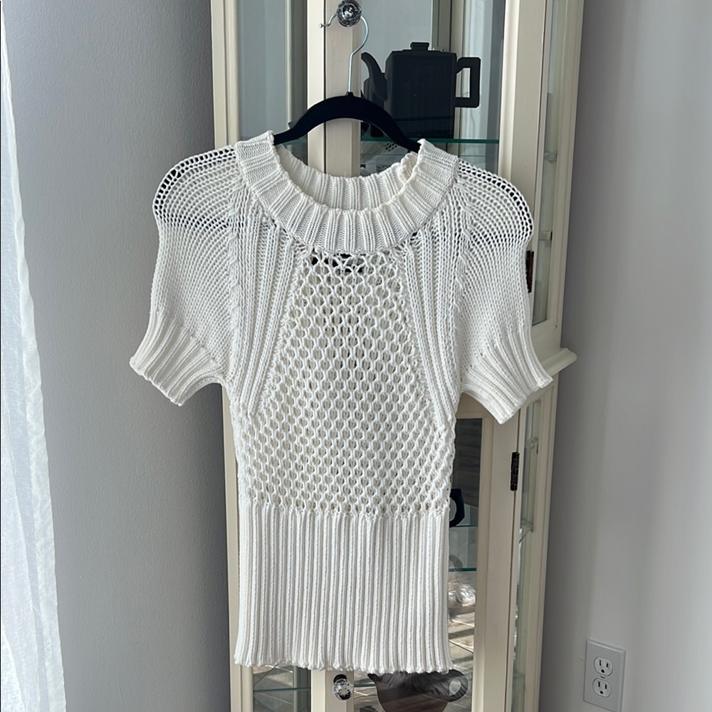 White Knit Short Sleeve Top